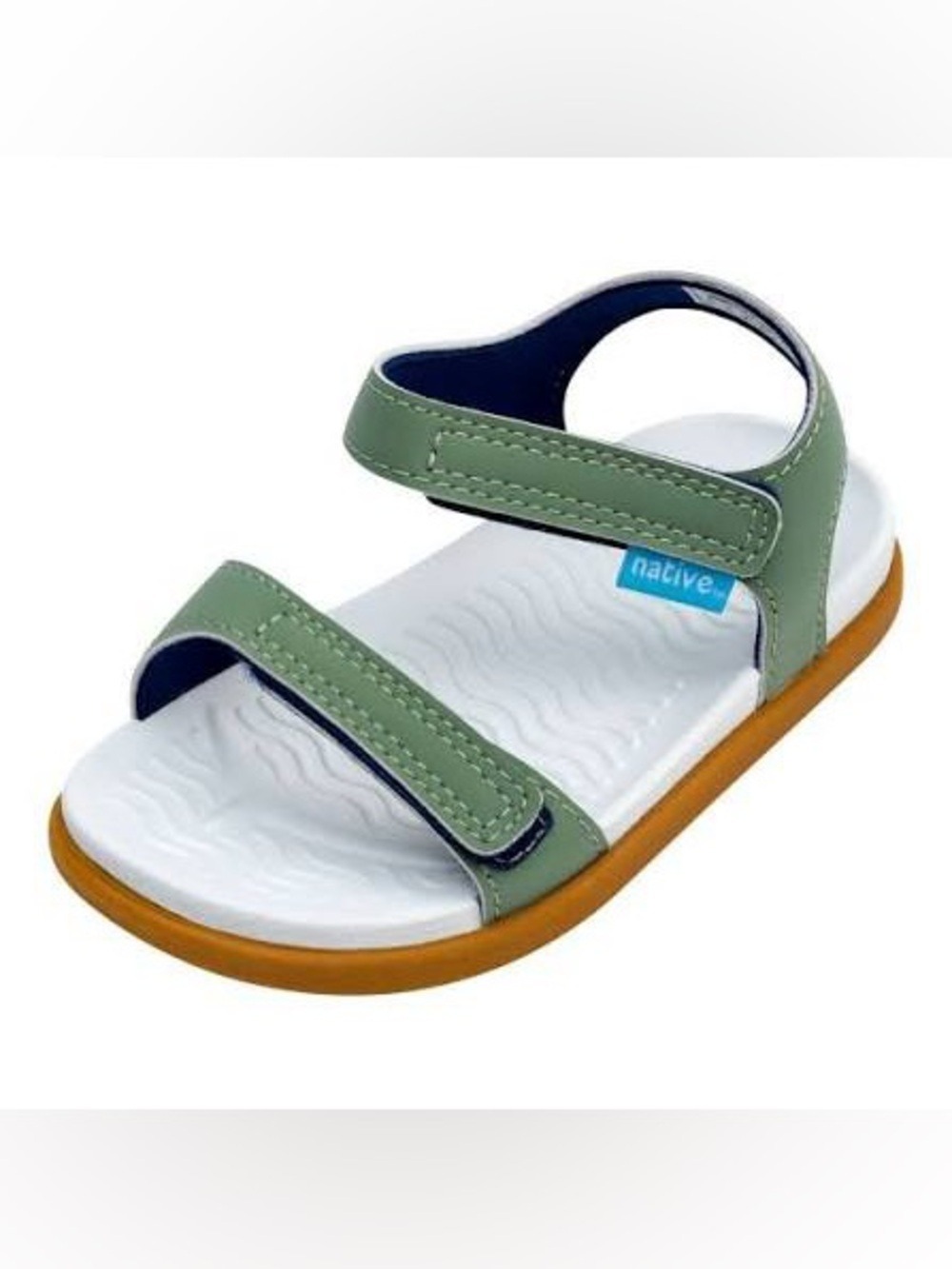 Native Kids Olive Green Double-Strap Sandals with White Footbed